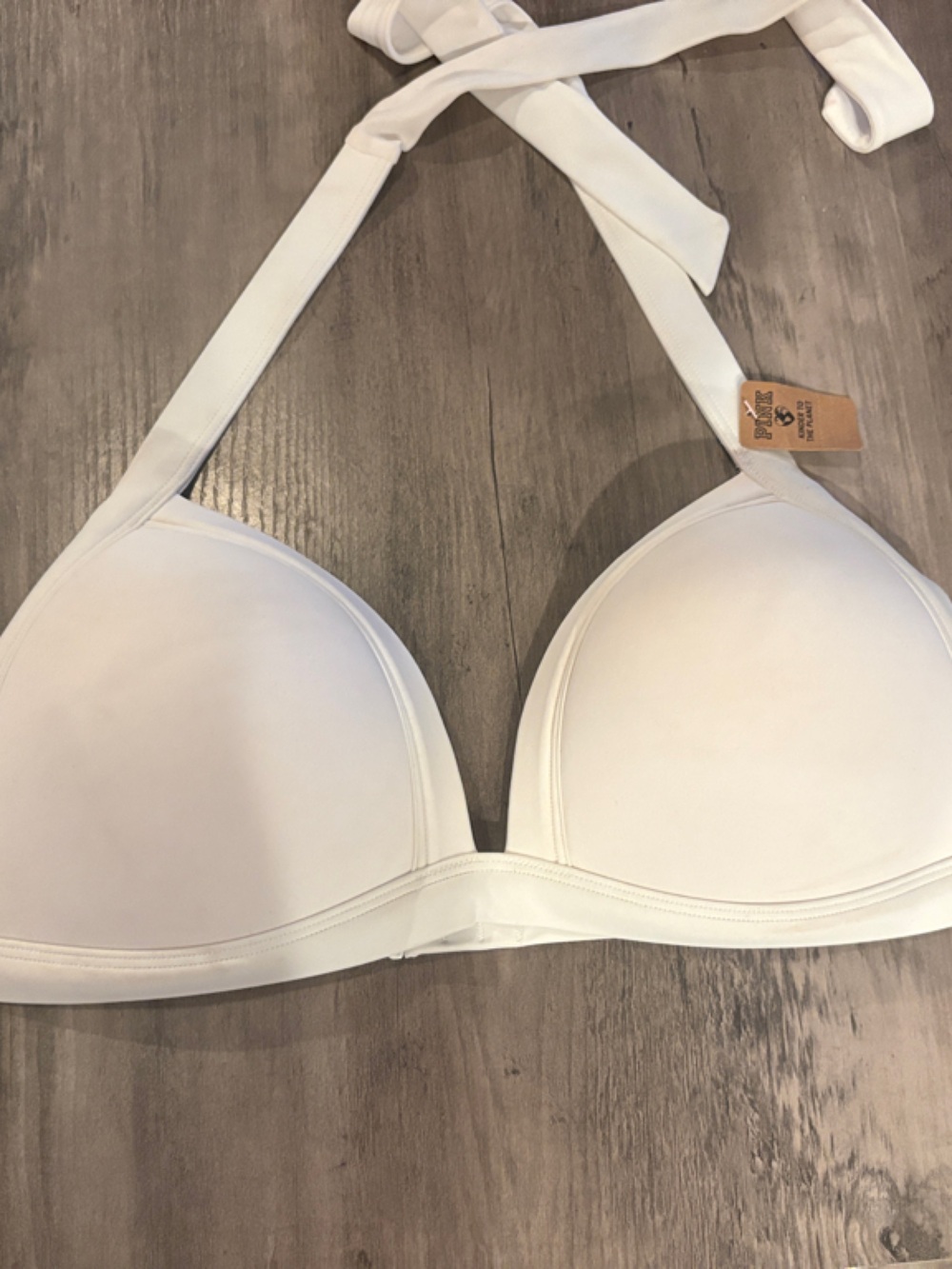 PINK Victoria's Secret White Halter Push-Up Bikini Top